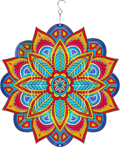 Mandala Wind Spinners, 12inch Metal Wind Spinners Outdoor for Yard and Garden, Stainless Steel Hanging Wind Spinner, Kinetic Yard Art Garden Decor Ornament Gifts