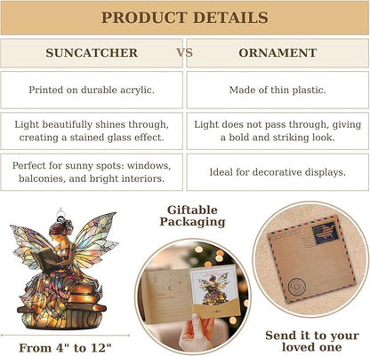 Book Fairy Acrylic Suncatcher, Book Suncatchers for Window Hangings, Bookish Gifts for Readers Book Lovers Bookworm, Gift for Mother's Day, Women, Mom, Wife, Grandma