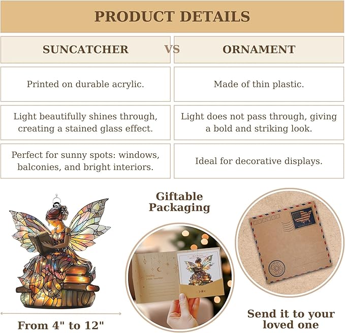 Book Fairy Acrylic Suncatcher, Book Suncatchers for Window Hangings, Bookish Gifts for Readers Book Lovers Bookworm, Gift for Mother's Day, Women, Mom, Wife, Grandma