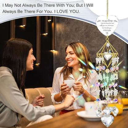 Sisters Gifts from Sister Birthday Gifts for Sister Crystal Suncatchers Window Hanging Wind Chime Garden Rainbow Sun Catchers Indoor Outdoor Decor Handmade Gold Plated Unique Memorial Birthday