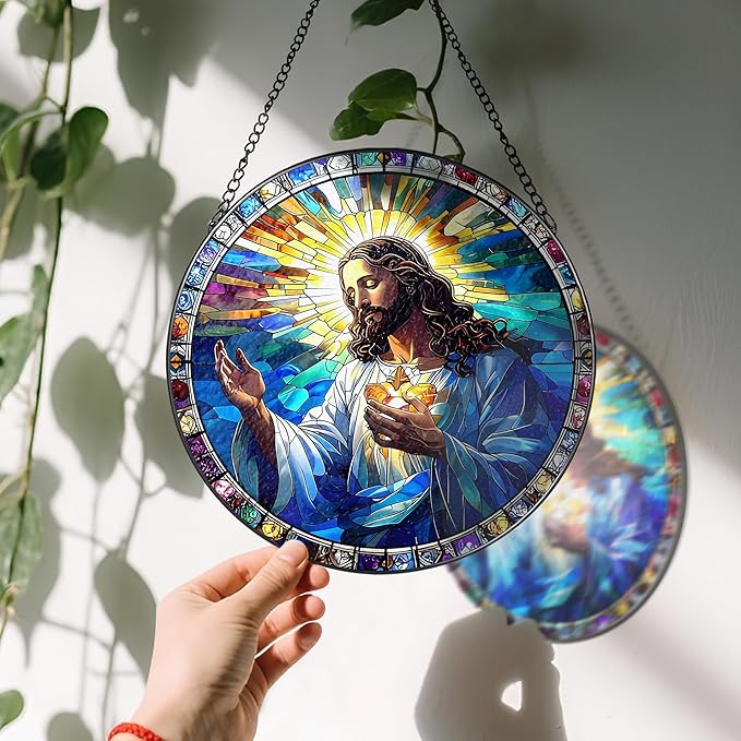 8'' Jesus Christ Suncatcher Ornament, Stained Glass Window Hanging, Christian Home Decor, Religious Decor, Gifts for Christian, Gifts for Christmas, Religious Gift