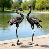 Shorayn Metal Crane Garden Statue, Garden Sculptures & Statues, Bronze Crane Ornaments Yard Art for Backyard Patio Lawn Decorations