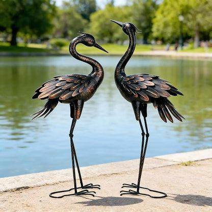 Shorayn Metal Crane Garden Statue, Garden Sculptures & Statues, Bronze Crane Ornaments Yard Art for Backyard Patio Lawn Decorations