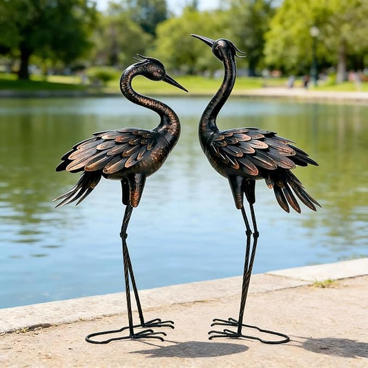 Shorayn Metal Crane Garden Statue, Garden Sculptures & Statues, Bronze Crane Ornaments Yard Art for Backyard Patio Lawn Decorations