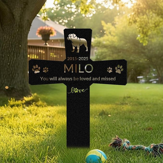 Custom Dog Grave Markers Outdoor with Pet Breed Icons, Personalized Metal Waterproof Rustproof Pet Grave Markers, Dogs Headstone for Garden Yard, Sympathy Gift for Loss of Dog (Style 2)