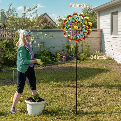 Pure Echo Wind Spinners Outdoor for Yard and Garden Large, Metal Wind Spinners & Wind Sculptures 84 inch, Birthday Gift for Women Family Garden Decor(Colorful)