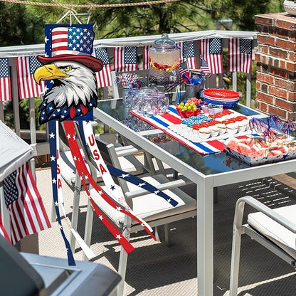 40 Inches USA Eagle Windsock Decoration, Patriotic Eagle Head Themed Hanging Outdoor Wind Sock Ornament with Red, White, Blue Streamers, 'USA' Lettering, and Stars for 4th of July, Memorial Day Decor