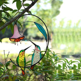 Lolitarcrafts Hummingbird with Flower Stained Glass Suncatcher Bird Stained Glass Window Hangings Hummingbird Gift for Home Decor (Green 1 Pair)