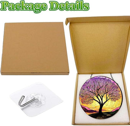 Stained Glass Suncatcher Purple Tree of Life Window Hangings Colored Glass Suncatcher Crafts Kits for Indoor Garden Decoration Christmas Home Decor Gift for Lovers 6.3 in