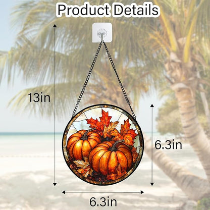 DASTOLL Stained Glass Window Hanging, Pumpkin Maple Leaf Suncatcher for Doors Home Sun Catchers Decoration and Christmas, Mother's Day Birthday Gifts for Women, Men, and Mom 6.3 in
