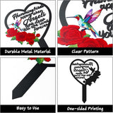 BUoonyer Stake Graves Cemetery Decorations - Mom Metal Memorial Grave Marker, Mother Heart Graveyard Sympathy Plaque, Hummingbird Flower Remembrance Graveside Burial Decor Sign for Outside Yard Garden