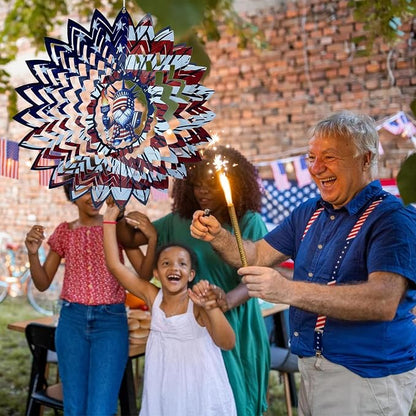 Gnome 4th of July Wind Spinner Hanging Garden Decor Independence Day Yard Garden Metal Spinner Memorial Day Wind Sculptures for Indoor Outdoor Spinning Lawn Ornaments Patriotic Art Kinetic Sculpture