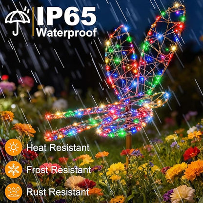 Lomotech Solar Garden Lights - 18" 240 Leds Foldable Outdoor Dragonfly Garden Decor, Waterproof Larger Outdoor Solar Lights with Iron for Garden Patio Yard Lawn Pathway Decorations (Multicolor)