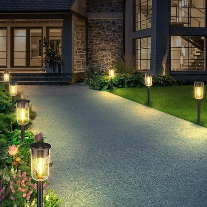 Qualdout Solar Pathway Lights Outdoo 8 Pack, Bright Solar Path Lights Outdoor, IP65 Waterproof Garden Lights Solar Powered Landscape Lighting for Outside Yard Lawn Patio Walkway Driveway
