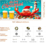 IVN Christmas Garage Door Banner 13x6 ft Merry Christmas Garage Door Cover Santa Crab Lighthouse Winter Coastal Home Door Front Yard Decor for Xmas Eve Holiday Outdoor