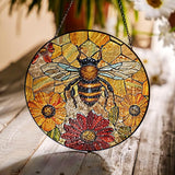 7.8" Bee Honeycomb Stained Glass Suncatchers Art Insect Flowers for Sun Catcher Gifts for Pet Insects Animal Nature Floral Lovers Women Grandma Mom Friend Painted Glass Panel Décor BUG-08C-SG8