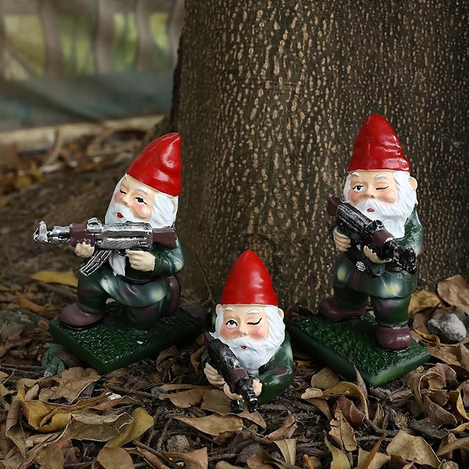 3PCS Army Garden Gnomes Statue Funny Military Gnome Decor Christmas Outdoor Yard Lawn Patio Decorations Gifts