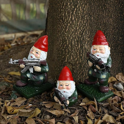 3PCS Army Garden Gnomes Statue Funny Military Gnome Decor Christmas Outdoor Yard Lawn Patio Decorations Gifts