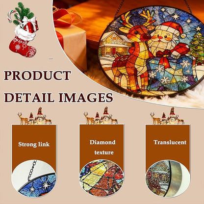 Christmas Stained Glass Suncatchers for Windows, Santa Claus Christmas Stained Glass Window Hanging, Garden Suncatchers for Home Decor, Garden, Patio, Gift for Women Men