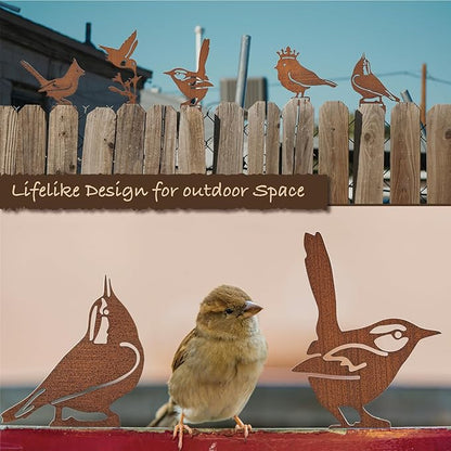 5PCS Rusty Metal Bird Silhouette Statues - Rustic Outdoor Decor for Garden, Fence and Yard Art, Lifelike Metal Birds Yard Decorations Fence Ornaments Yard Art Bird Lovers Gift Ideas
