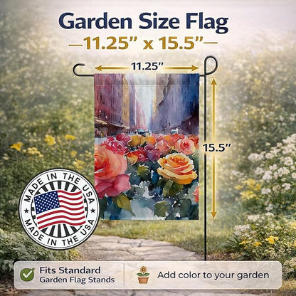 Caroline's Treasures New York Roses in Watercolor Garden Flag Mailbox Flag Decorative Yard Flag Banner Outside Patio Artwork Yard Flower Beds, Garden Size, Multicolor