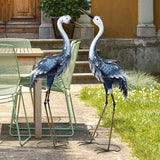 33-35 Inch Blue Heron Garden Statues, Metal Cranes Sculptures Outdoor, Bird Statues Set of 2