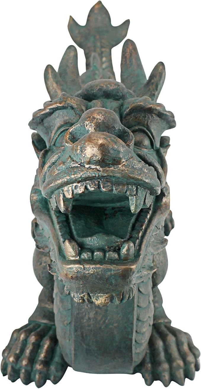 Design Toscano Asian Dragon of the Great Wall Garden Statue, Large 29 Inch Long, Cast Stone Resin, Green Bronze Verdigris Finish