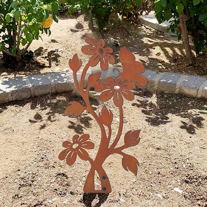 Metal Butterfly&Daisy Decorative Garden Stake, Swaying Flowers Decor for Outside, Yard Art Lawn Ornaments for Outdoor and Garden Gifts for Lawn, Pathway, Porch, Backyard Patio, Garden Decor（Rusty）