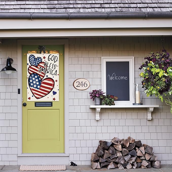 AVOIN colorlife God Bless America 4th of July Patriotic House Flag 28x40 Inch Double Sided Outside, American Stars and Stripes Memorial Day Yard Outdoor Decoration