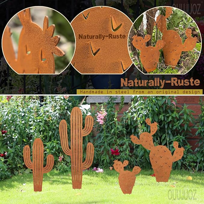 2pcs Metal Cactus Outdoor Decor,Desert Steel Yard Art, Metal Plants Prickly Pear Cactus,Lawn Decoration&Yard Art Outdoor and Garden Clearance Large