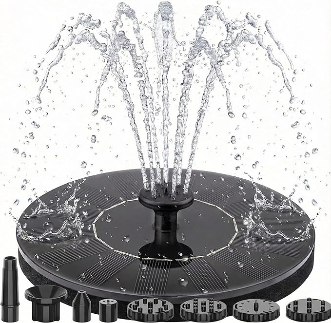 Solar Fountain - Floating Solar Water Pump for Bird Bath, Outdoor Water Feature No Battery or Electricity Needed, Easy-to-Use Fountain for Garden, Pond & Patio (16cm)