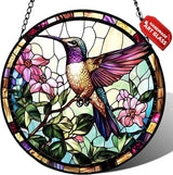 Stained Glass Window Hanging, Hummingbird Suncatcher for Door Home Decor, Birds Flowers Sun Catcher Ornament Mother's Day Birthday Gifts for Bird Lovers Women Men Mom 7.8 in