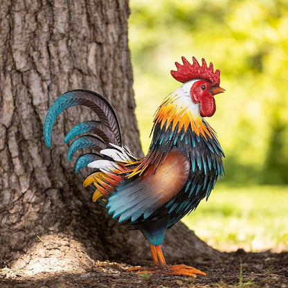 Ratuor Rooster Garden Statue Sculpture Metal Chicken Yard Decor Outdoor Figurines Patio Backyard Decoration (Yellow)