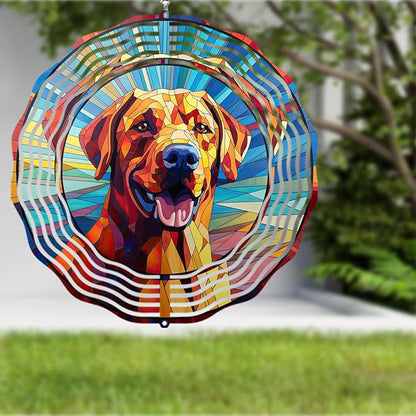 Labrador Retriever Wind Spinner Dog Memorial Gifts, Vibrant 3D Kinetic Aluminum Metal Yard Art, Loss of Dogs Sympathy Gifts, Hanging Outdoor Garden Decor, 8" Wind Sculptures for Patio, Porch (LR 7)