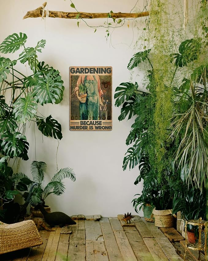 Funny Garden Metal Sign for Decor, GARDENING Vintage Backyard Porch Yard Garden Decor Outdoor, Gardening Gift for Woman, Wife, Mama, Grandma 8x12"