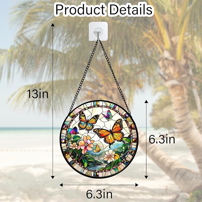 DASTOLL Stained Glass Window Hanging, Butterflies Flying in The Sky Suncatcher for Doors Home Sun Catchers Decoration and Christmas, Mother's Day Birthday Gifts for Women, Men, and Mom 11.8x11.8 in