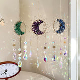 Sun & Crescent Crystal Suncatcher, Crystal Hanging Prism, Rainbow Makers, Housewarming Gift, Garden Decoration, Window Ornament (Blue)