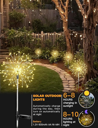 suddus Solar Garden Lights Outdoor Waterproof Decorative, 4Pack 150LED Firework Lights, Solar Fairy Lights for Yard, Garden, Party, Patio, Pathway, Flowerbed, Wedding - Warm White