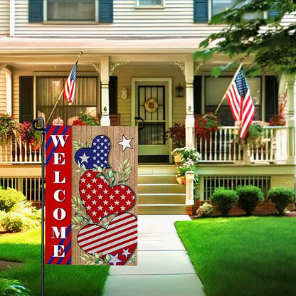 4th of july Garden Flag Patriotic Welcome Garden Flags for Outside American Independece Yard Flags 12 * 18 inch Double Sided Burlap Yard Decoration