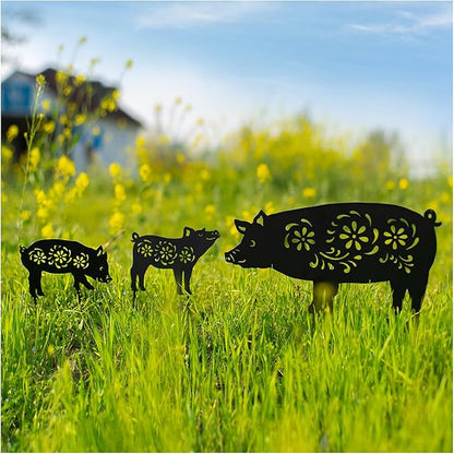 EZTZEN Metal Pig Garden Stakes Decorative, Gifts for Women/Men/Pig Lovers, Black Silhouette Statues for Outside, Outdoor Decor, Yard Art, Patio, Lawn Ornaments