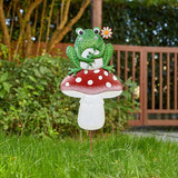 Glitzhome Mushroom and Frog Garden Yard Stake, 30 ”H Metal Stacked Yard Patio Charming Stake Powder-Coated Vibrant Finish Lifelike 2-in-1 Design Ornament Detachable Lawn Wall and Floor Decoration