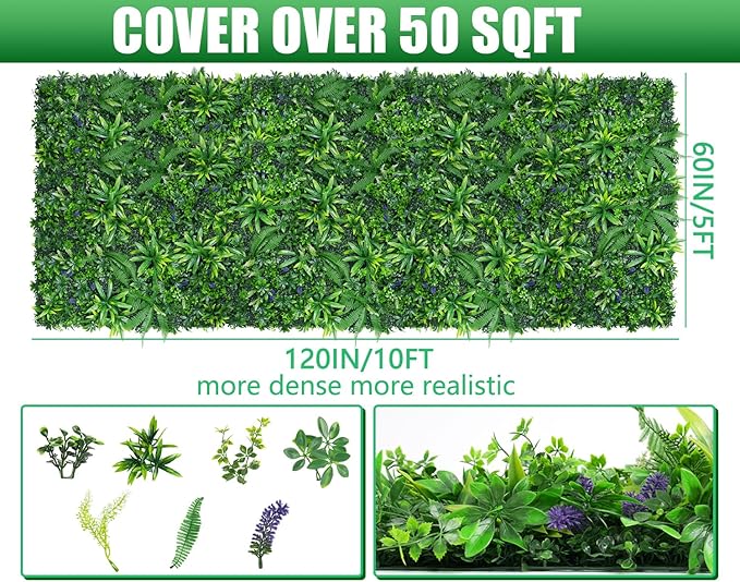 Grooy Artificial Boxwood Roll Panels, Grass Wall Panels 60"x120"(50 SQFT), Privacy Hedge Fence Screen with UV Protection, Fake Greenery Backdrop for Indoor Wedding and Outdoor Garden Backyard