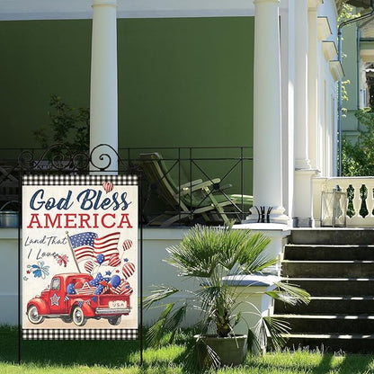 4th of July House Flags for Outdoor,Patriotic American Truck with Buffalo Plaid Yard Flags for Outside,Memorial Decorative Flag for 250th USA Anniversary Holiday Decoration 28x40 Inch Double Sided