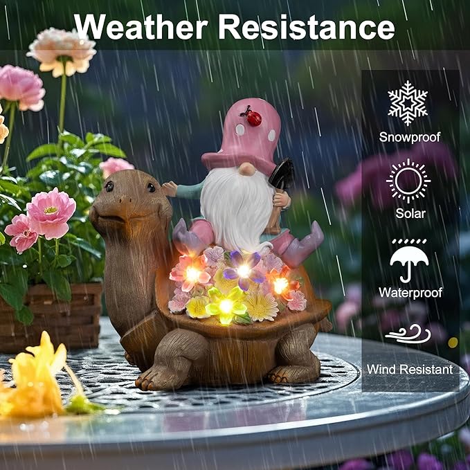 Etlemonde Solar Gnomes Outdoor Turtle Garden Statue for Yard with Outdoor Decorations for Patio Mom Gift