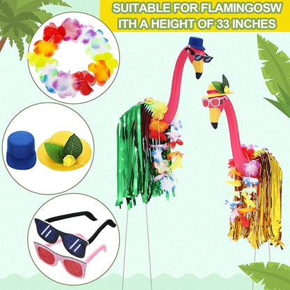 Geelin 2 Set Hawaiian Yard Flamingo Outfits for 31" Outdoor Luau Yard Flamingos Decor, Statue Not Included