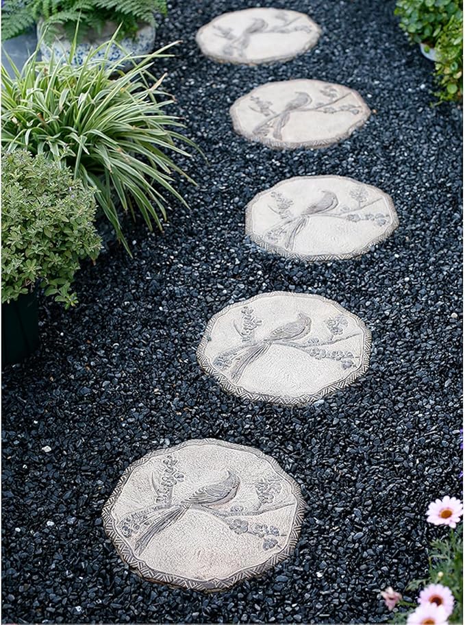 Garden Stepping Stones, Classical Chinese Flower Carving, Decorative Walkway Stepping Stones for Outdoor Garden Flowerbed & Lawn Yard Pathway (Color : A(3Pcs))
