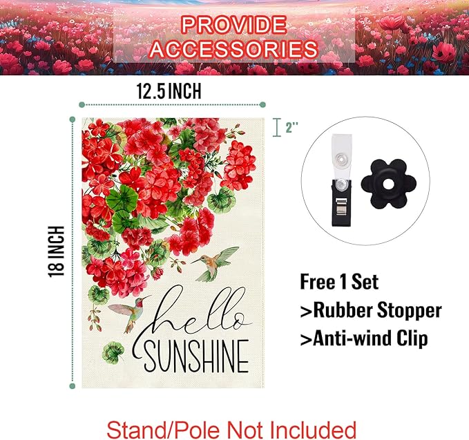 Baccessor Spring Garden Flag 12.5 x 18 Inch, Red Geranium Floral Double Sided Burlap Welcome Small Yard Flag Seasonal Holiday Lawn Proch Outdoor Outside Decor