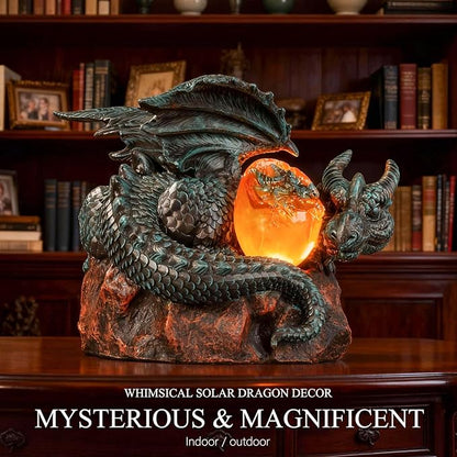 Solar Dragon Garden Decor - Dragon Statue Outdoor with Egg Light - 6.8 inch Porch Decor & Lawn Ornaments, Perfect Patio Decor, Yard Decorations Outdoor