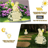 Inyasnowdis Solar Garden Angel Memorial Statue - Bereavement Gifts for Loved Ones & Pets, Hand-Painted Garden Sculpture with Engraved Stone Cemetery Grave Decorations