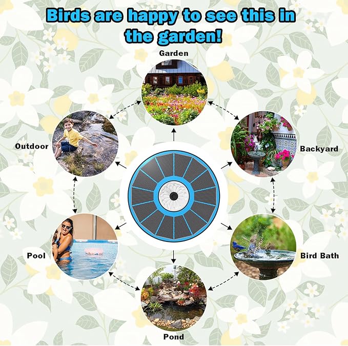 Yzert Solar Water Founatin White Flower Glass - No Battery, 3.5W Solar Fountain Pump for Bird Bath with 4 Fixed Rods&7 Nozzles, Bird Bath Fountains Solar Power for Garden, Outdoor, Pond,Pool